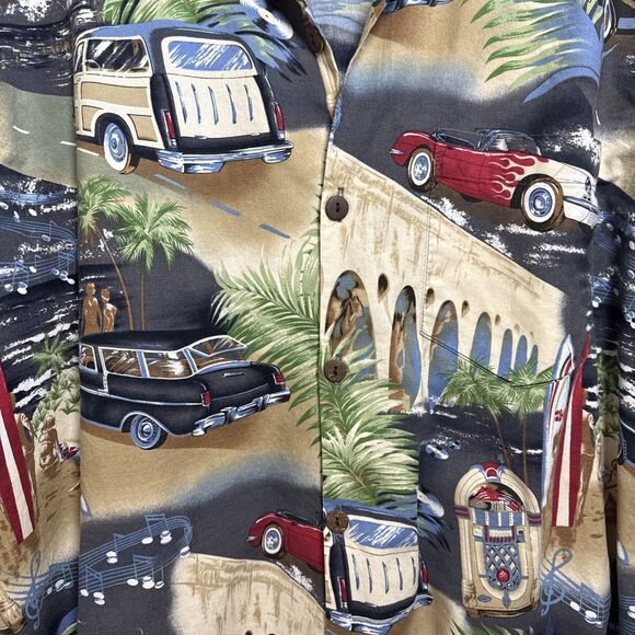 Go Barefoot Hawaiian Shirt Mens XL Woody Car‎ Jukebox Beach Aloha Short Sleeve - Picture 7 of 10